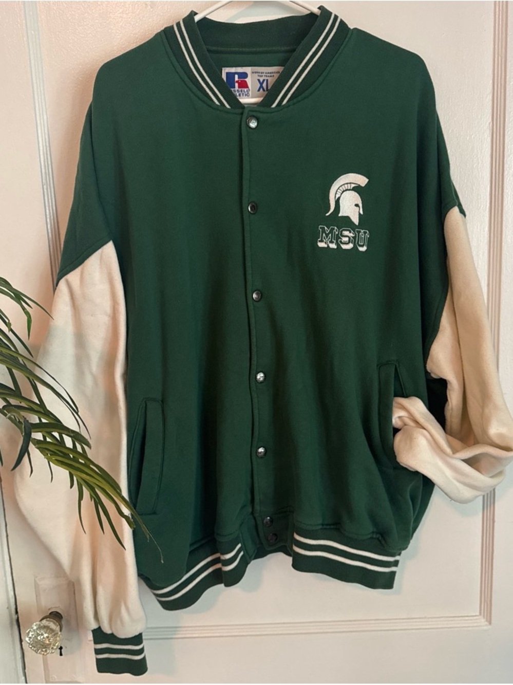 Russell Athletic Green and White MSU Varsity Jacket